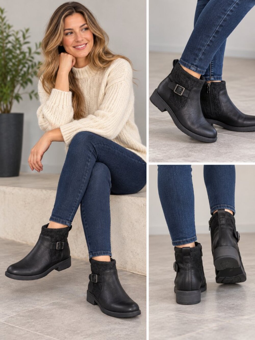 UGG Black Leather Ankle Boots • Side Zip • Buckle • Size 10